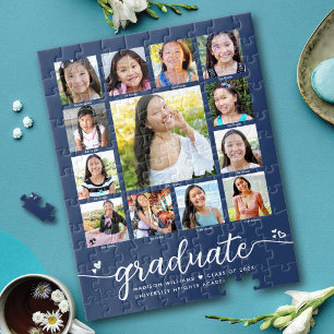 Puzzle Graduation K-12 Modern Script Photo Collage Marine