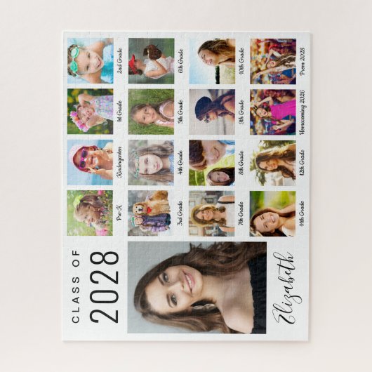 Puzzle Graduation moderne 17 Photo Collage Script (Vertical)