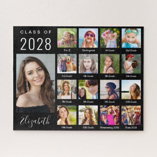 Puzzle Graduation moderne 17 Photo Collage Script noir (Horizontal)