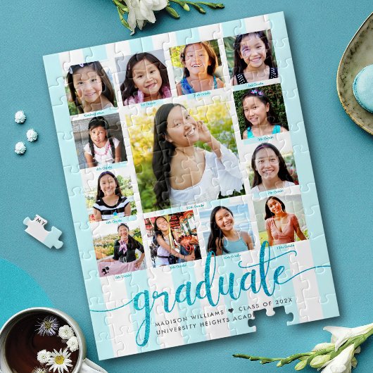 Puzzle Graduation Turquoise K-12 Collage photo Script
