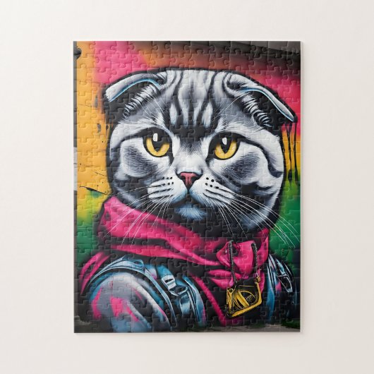 Puzzle Graffiti Art of a Scottish Fold Cat (Vertical)