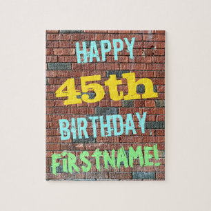 Puzzle Graffiti sur un mur de briques pour un 45ème anniv
