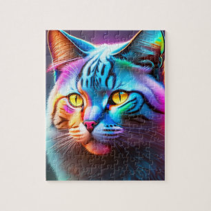 Puzzle Grand Chat Coloré Avec Couleurs Arc-En-Ciel Lumièr