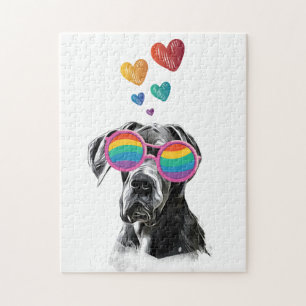 Puzzle Grand chien Danse avec Coeurs Saint-Valentin
