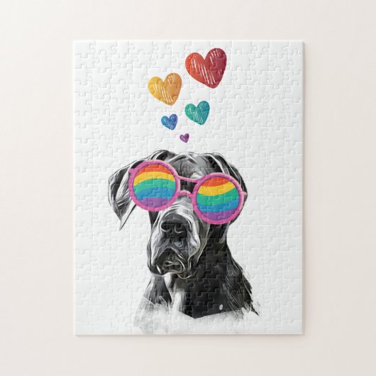 Puzzle Grand chien Danse avec Coeurs Saint-Valentin (Vertical)
