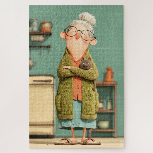 Puzzle Grand-mère charmante et son chat (Vertical)