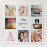 Puzzle Grand-mère Photo collage meilleure grand-mère jama<br><div class="desc">Un cadeau pour votre grand-mère célébrant sa vie avec un collage de 8 photos. Texte noir : Meilleure Grand-Mère Jamais. Utilisez la photo d'elle, enfants, petits-enfants, mari, animaux domestiques, amis, sa destination de voyage de rêve. Arrière - plan blanc. Parfait comme cadeau de la Fête des Mères ou pour les...</div>