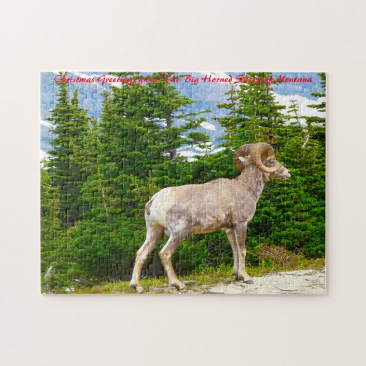 Puzzle Grand mouton à cornes du Montana. voeux de Noël (Horizontal)