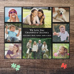 Puzzle Grand-parents Vous Aimez Collage Photo Personnalis<br><div class="desc">Donnez aux meilleurs grands-parents du monde un amusant collage photo-puzzle personnalisé puzzle qu'ils vont chérir et profiter. Vous pouvez personnaliser avec huit photos de famille de petits-enfants, enfants, autres membres de la famille, animaux domestiques, etc, customiser l'expression à "Je t'aime" ou "Nous t'aimons", et s'ils sont appelés "Grand-mère et grand-père",...</div>