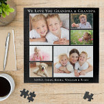 Puzzle Grand-parents We Love You Personnalisé Photo Black<br><div class="desc">Célébrez les meilleurs grands-parents avec ce collage photo personnalisé puzzle noir. Vous pouvez personnaliser avec six photos de famille de petits-enfants, membres de la famille, animaux de compagnie, etc, et customiser l'expression à "Je t'aime" ou "Nous t'aimons", et comment ils sont adressés "Grand-mère et grand-père", "Maman & Pop Pop", etc....</div>