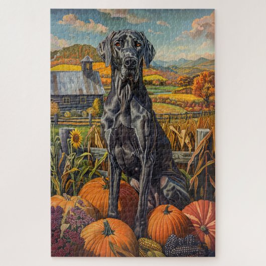 Puzzle Grande Dane Chien Automne Récolte Thankgiving (Vertical)