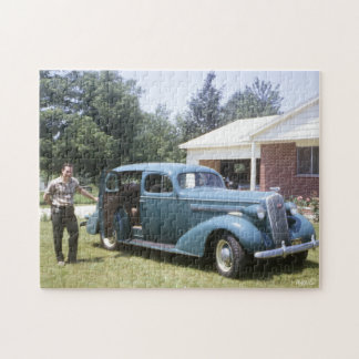 Puzzle Grande voiture Vintage classique bleue des années 