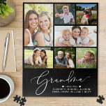 Puzzle Grandma 7 Photo Collage noir<br><div class="desc">Un amusant puzzle noir de gardienne pour la meilleure grand-mère du monde avec "Grand-mère" dans un élégant script blanc,  un collage photo de 7 de sa famille et leurs noms dans la typographie blanche moderne.</div>