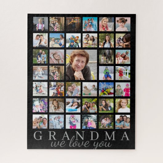 Puzzle GRANDMA moderne Collage photo Script Message noir (Vertical)