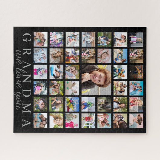 Puzzle GRANDMA moderne Collage photo Script Message noir (Horizontal)