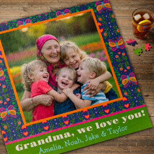 Puzzle Grandma Photo Joli Folk Fleurs Papillon Personnali