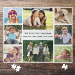 Puzzle Grandpa Love You Photo Collage Personnalisé<br><div class="desc">Donnez au meilleur grand-père du monde un amusant casse-tête photo collage personnalisé qu'il chérira et appréciera. Vous pouvez personnaliser avec huit photos de famille de petits-enfants, enfants, autres membres de la famille, animaux domestiques, etc, customiser l'expression à "Je t'aime" ou "Nous t'aimons", et s'il est appelé "Grand-père", "Papa", "Abuelo", etc,...</div>