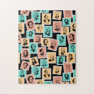 Puzzle Grands compositeurs sur timbres, motif tricolore -