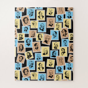 Puzzle Grands compositeurs sur timbres, motif tricolore -