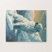 Puzzle Grands pyrénées dans la forêt enneigée au coucher (Horizontal)