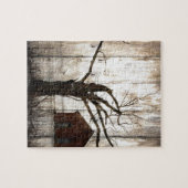 Puzzle Grange primitive de rouge d'arbre d'hiver de fibre (Horizontal)