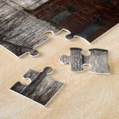 Puzzle Grange primitive de rouge d'arbre d'hiver de fibre (Côté)