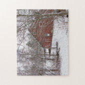 Puzzle Grange Rouge Dans La Neige (Vertical)