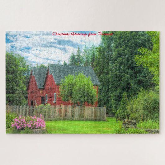 Puzzle Grange rustique Vermont. Vœux de Noël (Horizontal)