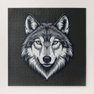 Puzzle graphique de la tête de loup solitaire féro