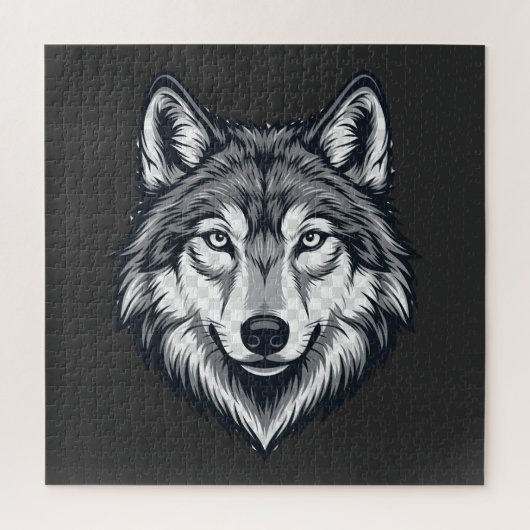 Puzzle graphique de la tête de loup solitaire féro (Vertical)