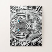 Puzzle Graphique de tigre noir et blanc aux yeux bleus (Vertical)