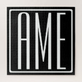 Puzzle Gras moderne 3 initiales Monogramme | Blanc sur no (Vertical)