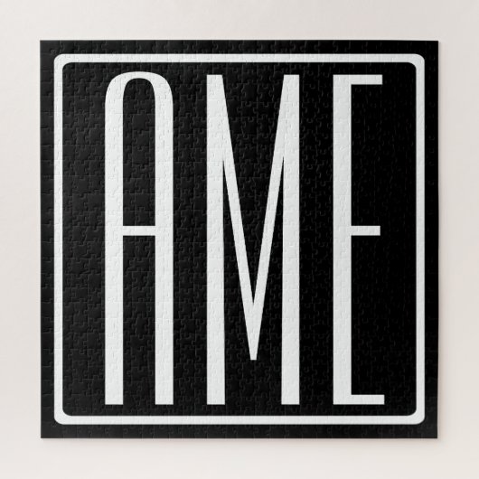 Puzzle Gras moderne 3 initiales Monogramme | Blanc sur no (Vertical)