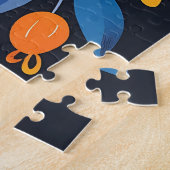 Puzzle Gras Retro Floral Illustration en orange et bleu (Côté)