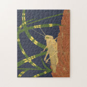 Puzzle Grasshopper en Grass vert sur Arrière - plan bleu (Vertical)