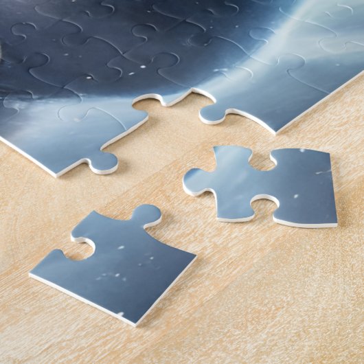 Puzzle Gray Chat en bleu manger soupe dans l'espace (Côté)