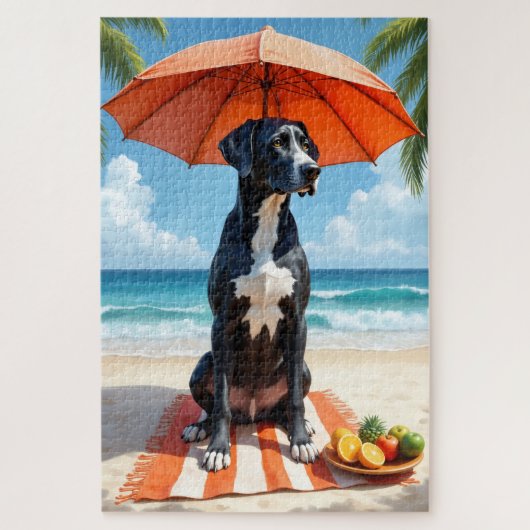 Puzzle Great Dane Beach Relax Scene (Vertical)