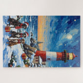 Puzzle Great Dane Christmas Lighthouse Holiday (Horizontal)