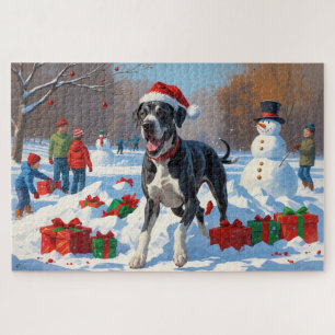 Puzzle Great Dane coule dans la neige avec le Casquette d