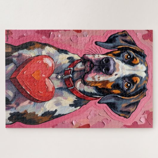 Puzzle Great Dane Hiding Behind Valentine Candy Box (Horizontal)