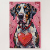 Puzzle Great Dane Hiding Behind Valentine Candy Box (Vertical)