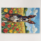 Puzzle Great Dane Spring Tulip Field Dog (Horizontal)