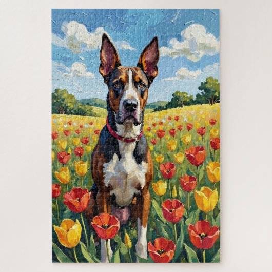 Puzzle Great Dane Spring Tulip Field Dog (Vertical)