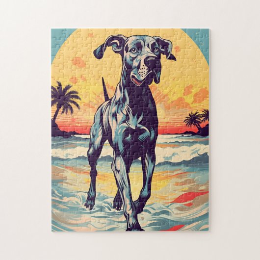 Puzzle Great Dane sur une plage tropicale au coucher du s (Vertical)