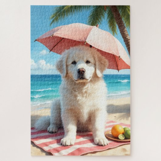 Puzzle Great Pyrenees Beach Relax Scene (Vertical)