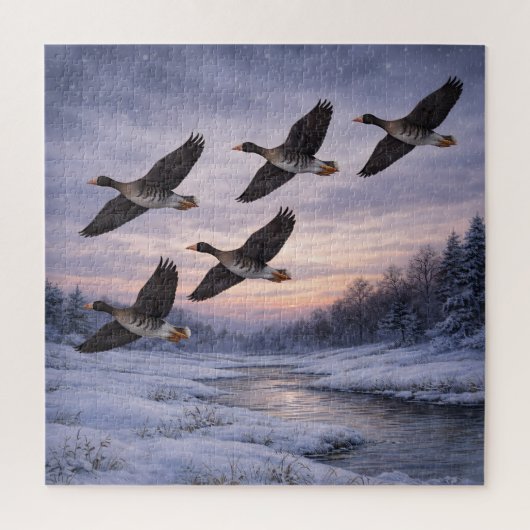 Puzzle Greater White-fronted Geese at Winter Sunset (Vertical)