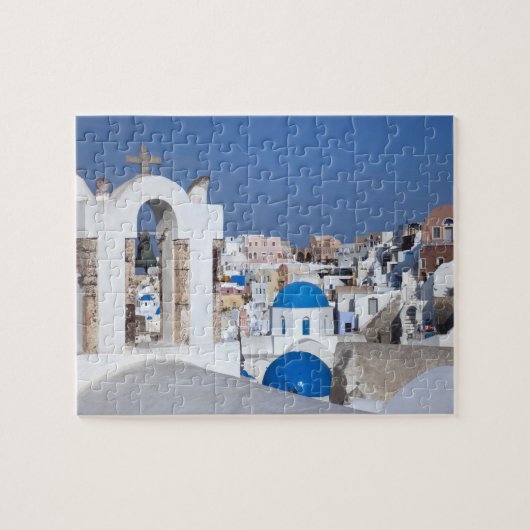 Puzzle Grèce, Santorin. Clocher et dômes bleus de 2 (Horizontal)