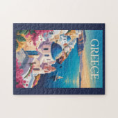 Puzzle Grèce Santorin Illustration Voyage Art Vintage (Horizontal)