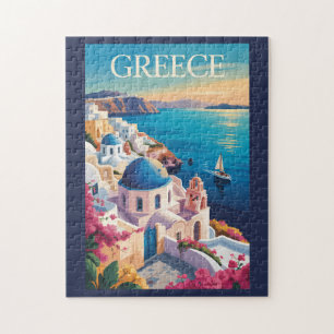 Puzzle Grèce Santorin Illustration Voyage Art Vintage