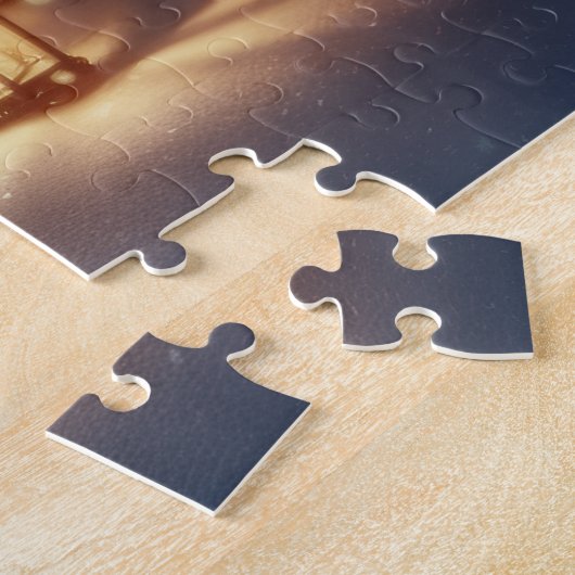 Puzzle Green Christmas Train in Snowy Village (Côté)